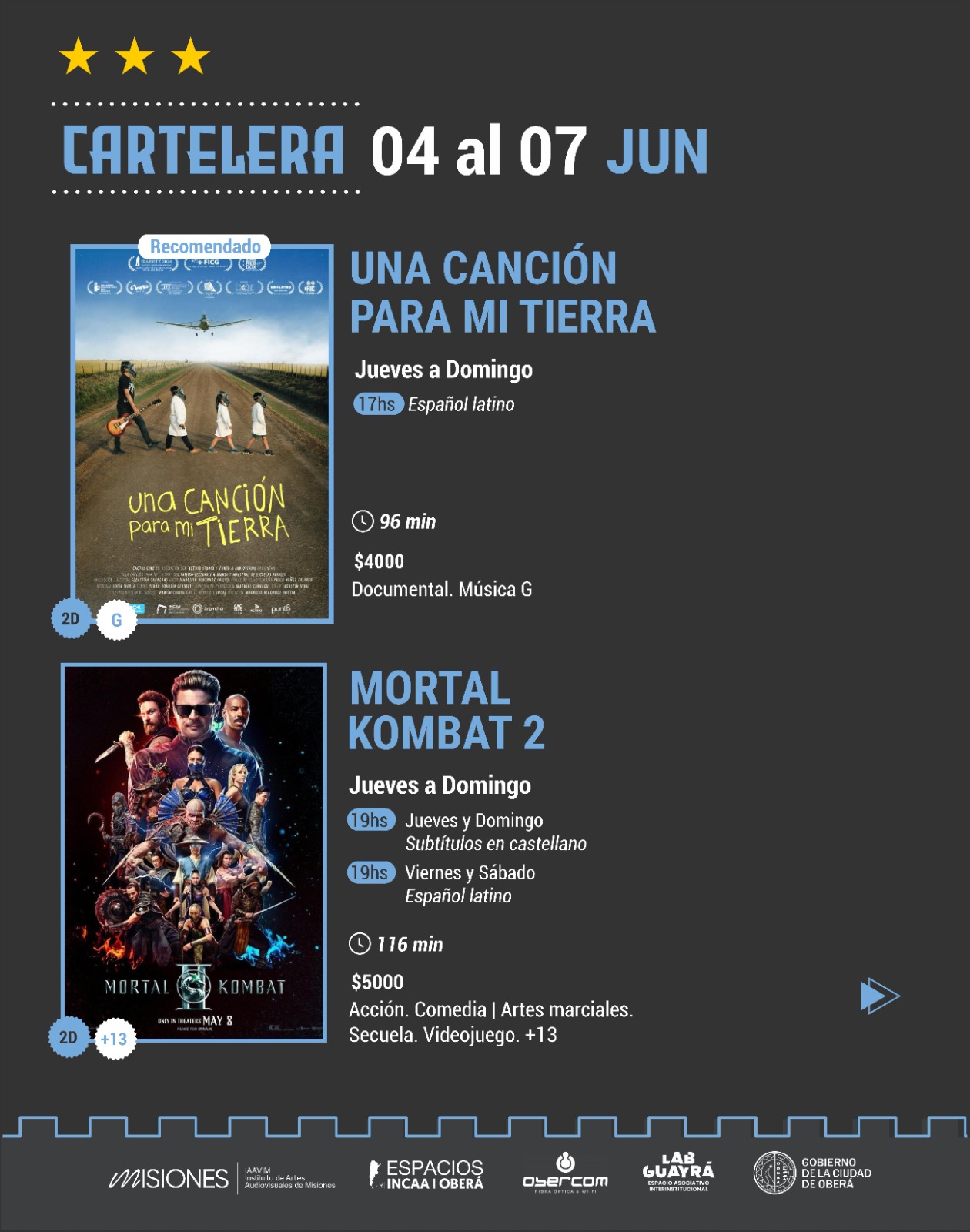 Cartelera del 4 al 7 de junio